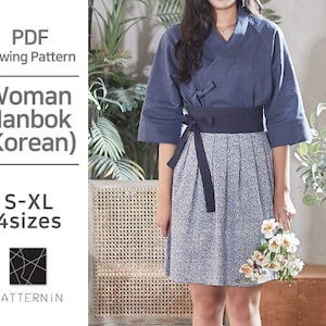 Pattern for woman]Chulic Style living hanbok Set Korean traditional clothes , Actual size PDF pattern (Ver.Korean /P1269 - Woman Hanbok)