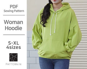 Pattern for woman]Cute casual style hoodie Tshirt, Actual size PDF pattern (Ver.Eng/PE1354-Tshirt)
