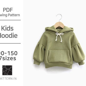 Pattern for Kids]Cute casual style hoodie Tshirt, Actual size PDF pattern (Ver.Eng/ PE1311-Tshirt)