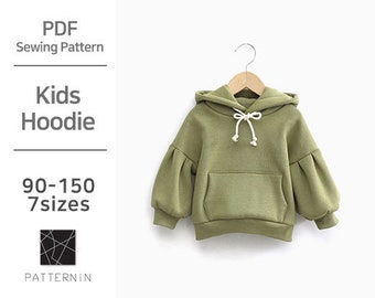 Pattern for Kids]Cute casual style hoodie Tshirt, Actual size PDF pattern (Ver.Eng/ PE1311-Tshirt)