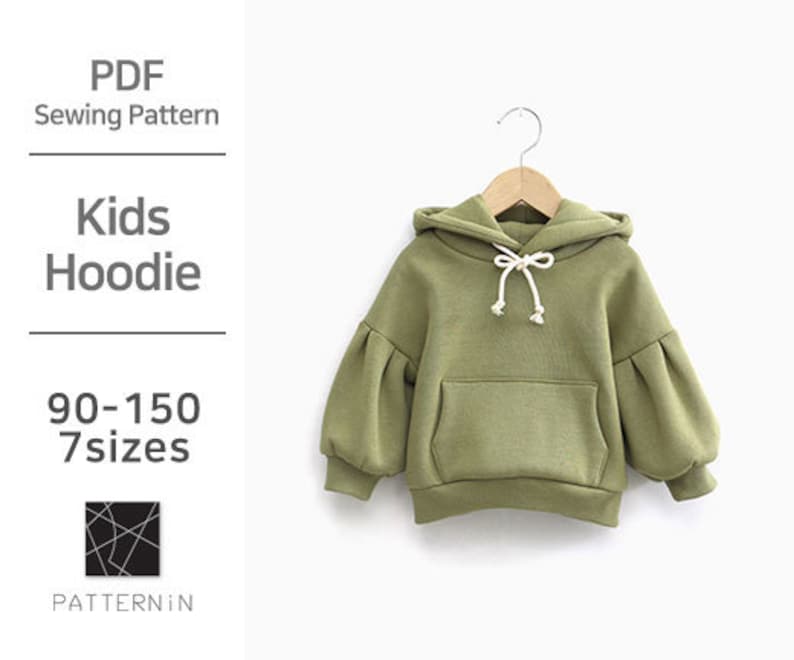 Pattern for KidsCute casual style hoodie Tshirt, Actual size PDF pattern Ver.Eng/ PE1311-Tshirt image 1