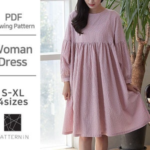 Pattern for Woman]Loose fit puff sleeve dress, Actual size PDF pattern (Ver.Eng/PE1444 - Dress)