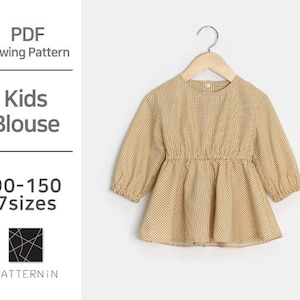 Pattern for Kids]Lovely Waistband blouse, Actual size PDF pattern (Ver.Eng/PE1438 - Blouse)