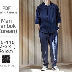 Pattern for Man]Hanbok-style shirt and pants set , Actual size PDF pattern  (Ver.Korean/ P1397 - Man Hanbok)
