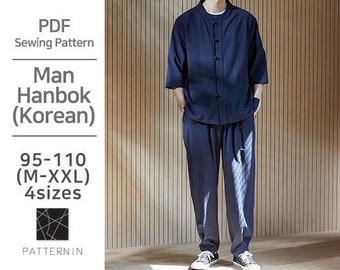 Pattern for Man]Hanbok-style shirt and pants set , Actual size PDF pattern  (Ver.Korean/ P1397 - Man Hanbok)