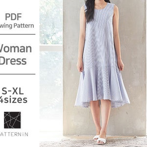 Pattern for Woman]Easy to make Sleeveless flounce dress, Actual size PDF pattern (Ver.Eng/PE1246 - Woman dress)