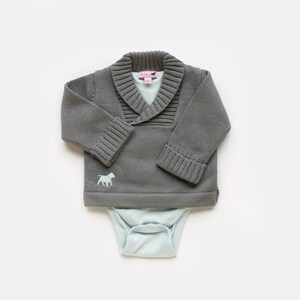 Sedona Sage Baby Boy Cross Neck Pullover with Attached Misty Blue Onesie