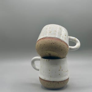 Handmade Ceramic Coffee Mug: Rustic White Speckled Glaze, Raw Clay Base