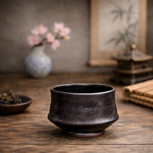 Bol à glaçage réactif personnalisé, tasse à thé japonaise Yunomi faite main, bol à matcha en céramique noire