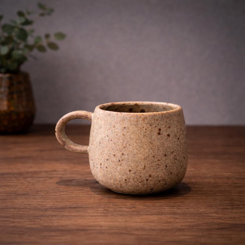 Handmade Speckled Stoneware Coffee Mug: Ergonomic Handle, 10 oz image 1