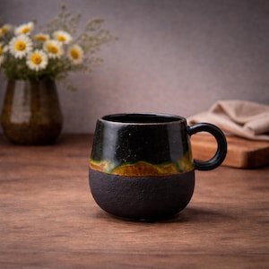 Minimal Schwarz Keramik Becher Handgemachte Tasse