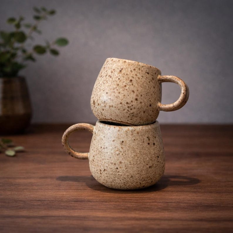 Handmade Speckled Stoneware Coffee Mug: Ergonomic Handle, 10 oz image 3