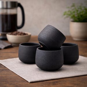 Handmade Black Clay Mug, Unglazed Stoneware Coffee Cup