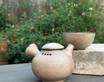 Tetera de cerámica Kyusu hecha a mano con taza, juego de té japonés, 300 ml.