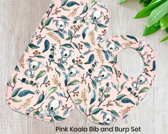 Bib and Burp Cloth, Australian Handmade Baby Gift Set, Koala Bib, Expecting Mum Gift, New Baby Gift, New Mum Gift, Baby Girl Gift