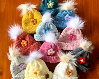 Baby Beanie Handmade in Australia, Super Soft Yarn, Winter Baby Fashion, Baby Shower Gift, New Baby Gift, Girl Knitted Hat with Flower