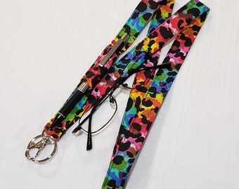 Rainbow Cheetah Print Lanyard: Pen & Glasses Holder