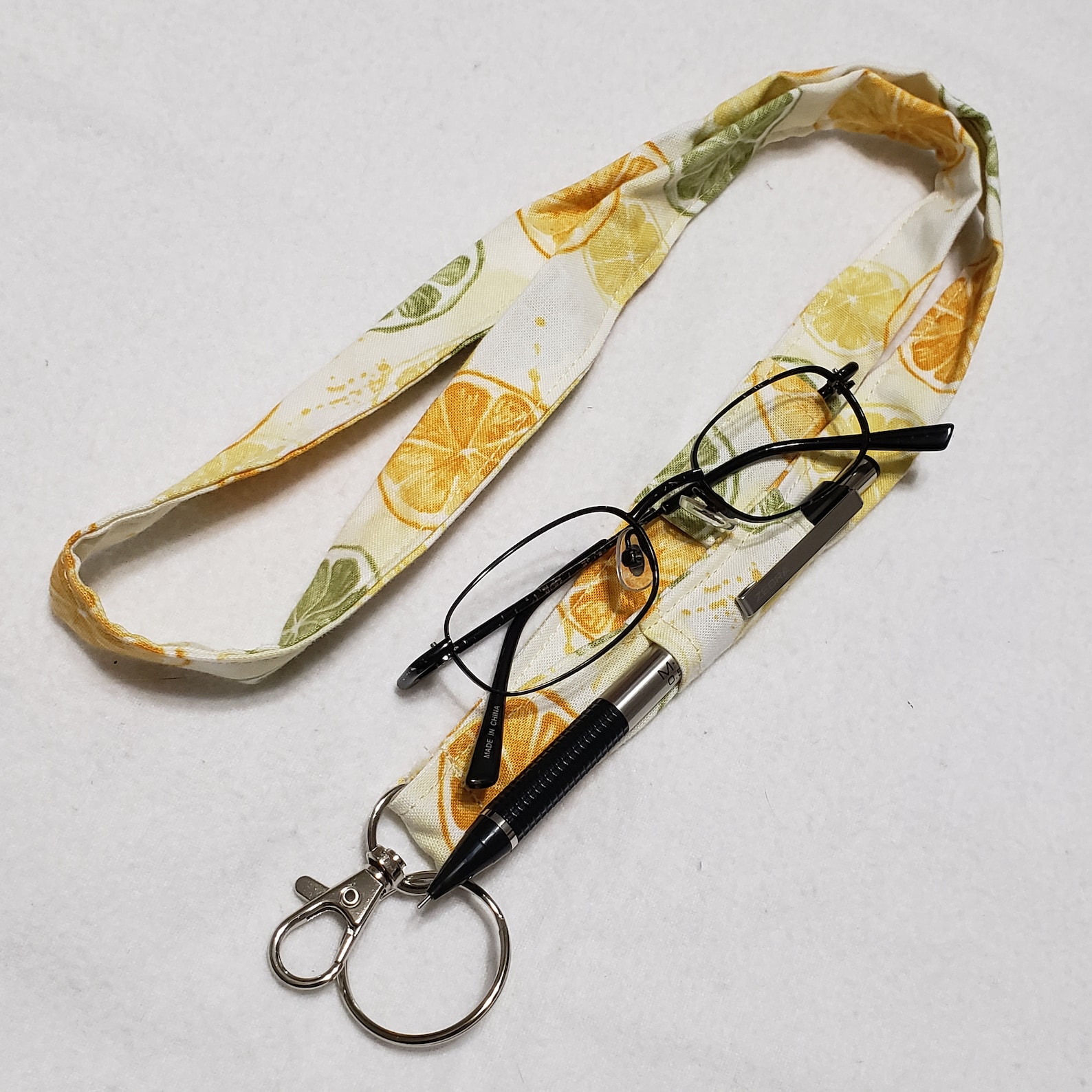 Mixed Citrus Lanyard With 2 Pen Loops, Glasses Loop, Badge and Key