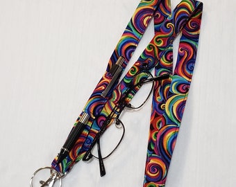 Multicolor Swirl Lanyard: Pen & Glasses Loop, Badge and Key Holder