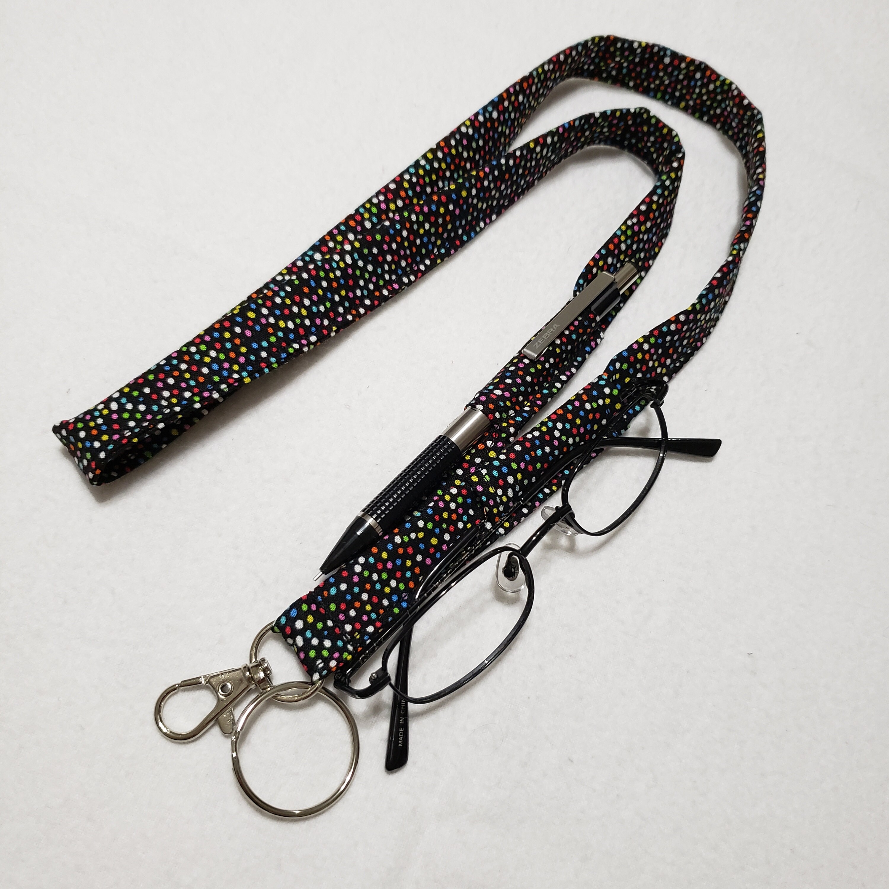 Multicolor Microdot Lanyard With 2 Pen Loops, Glasses Loop, Badge and