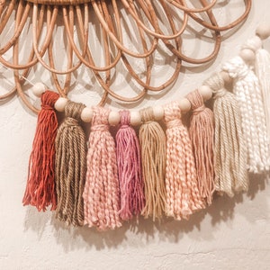 Warm Mauve Blush Neutral Fall Long Tassel Yarn Garland Wall Hanging Kids Room and Nursery Decor