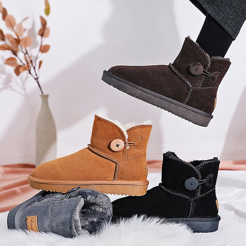 Boot Suede Womens Boots Winter Snow Boots Plush Shoes with Buttons Slippers Warm Boots Women/'s Shoes Fur Boots Ankle Boots