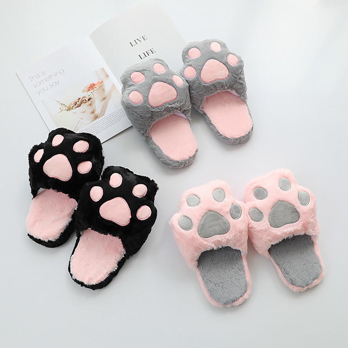 Cat Paw Slippers Animal Shoes Cute Slippers Plush Slippers Etsy
