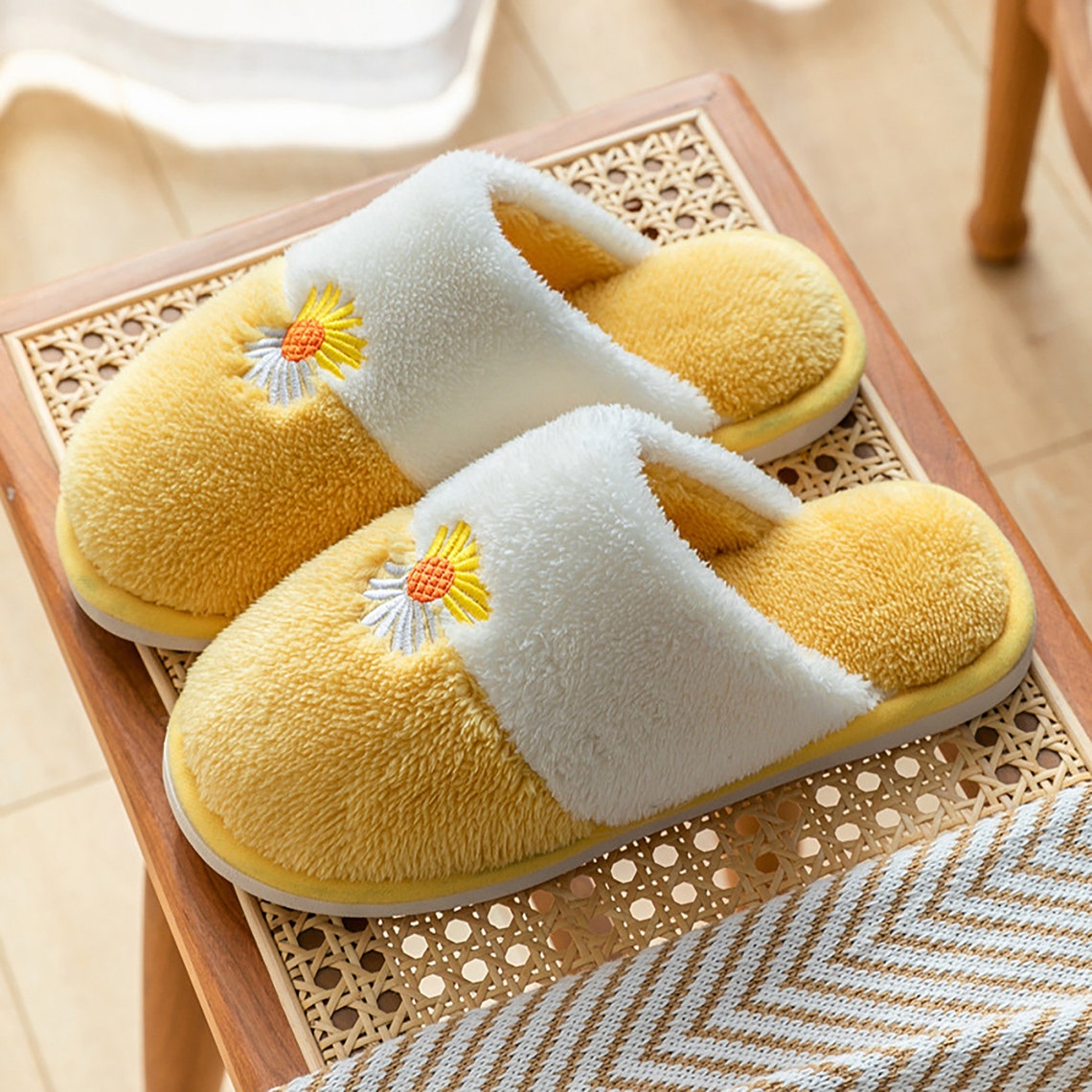 Sunflower Slippers Cute Plush Slippers House Indoor Etsy