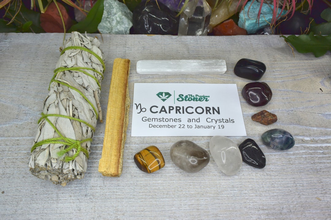 Capricorn Zodiac Crystal Kit: Onyx, Garnet, Ruby, Sage, Palo Santo - Etsy
