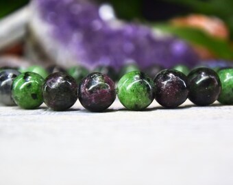Ruby In Zoisite Gemstone Bracelet 8mm Ruby In Zoisite Gemstone Mala Zoisite Healing Bracelet Ruby In Zoisite 8mm Bracelet Ruby In Zoisite