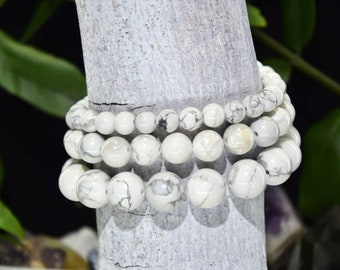 HOWLITE Gemstone Bracelet Choose your size bead 6mm 8mm or 10mm Howlite Gemstone Mala White Howlite Healing Bracelet Howlite Simple Bracelet