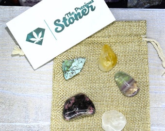 Kit de cristales para estudiantes: citrino, fluorita, cuarzo transparente, rodonita, turquesa/piedras curativas para enfoque mental y claridad