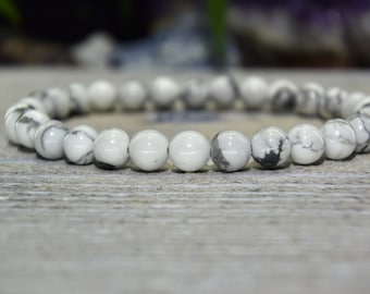 Howlite Pulsera de piedras preciosas 6 mm Howlite Gemstone Mala Howlite Pulsera curativa Howlite Pequeña pulsera de cuentas de 6 mm Mala