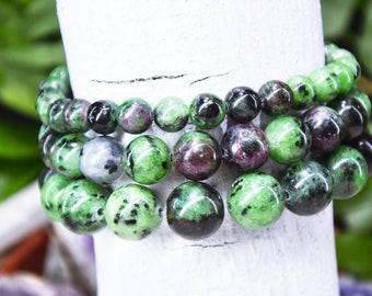 Ruby In Zoisite Gemstone Bracelet Choose your size bead 6 8 10mm Ruby In Zoisite Gemstone Mala Ruby In Zoisite Healing Bracelet Ruby Zoisite
