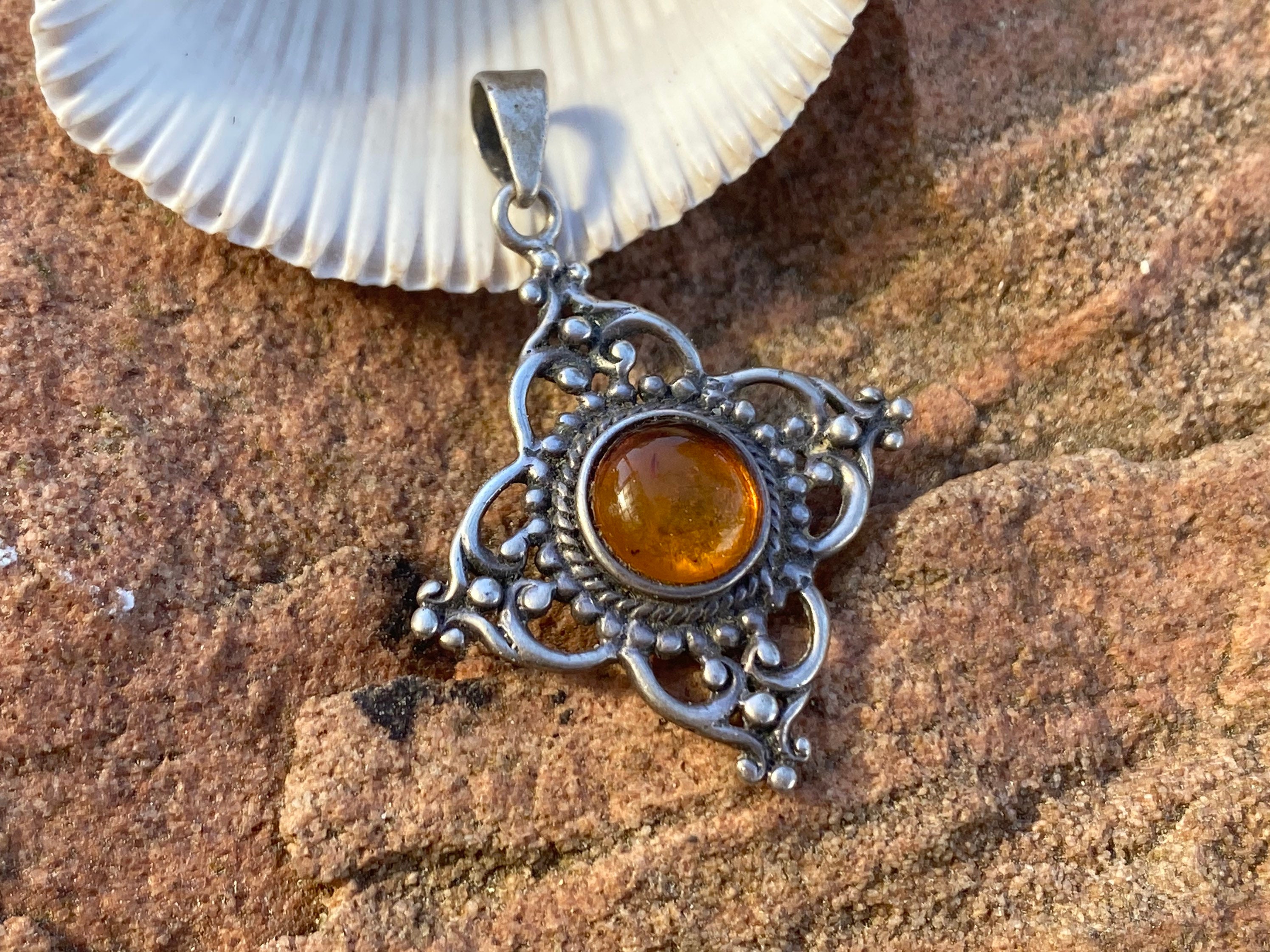 Vintage Fossilized Amber Sterling Silver Pendant Baltic Etsy