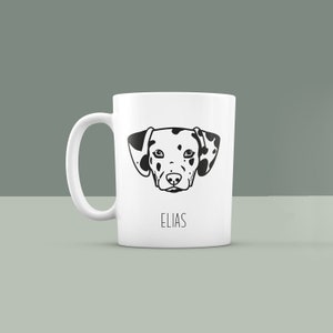 Personalized ceramic mug with dog motif and name cup coffee mug individualized with Dalmatian motif gift birthday