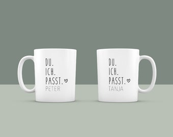 Keramiktasse personalisiert Tasse 2er Set Kaffeetasse individualisiert mit Namen Du & ich Geschenk für Paare / Freunde Weihnachtsgeschenk