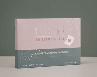 Losbox für Paare mit 50 Losen für gemeinsame Erlebnisse Abenteuer Liebe Liebesbeziehung Geschenk zum Valentinstag, Hochzeitstag, Hochzeit