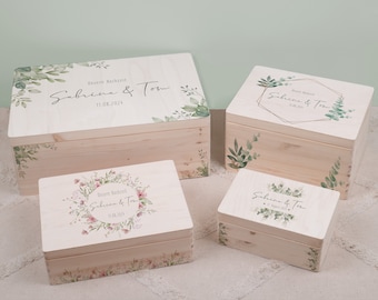 Huwelijksgeschenk, cadeaus voor de bruiloft, gepersonaliseerde herinneringsdoos voor het bewaren van herinneringen met naam + datum, bruid en bruidegom