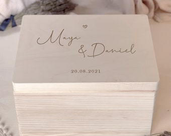 Regalo de boda personalizado, regalo de boda, regalo de San Valentín, caja de recuerdo de madera "Corazón de boda", caja de recuerdo para pareja