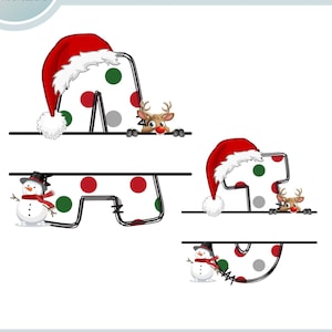 Split Weihnachten Monogramm, Weihnachten Doodle Alphabet Set, Weihnachten Sublimationsbuchstaben, Weihnachten Monogramm PNG, Split Monogramm Weihnachten