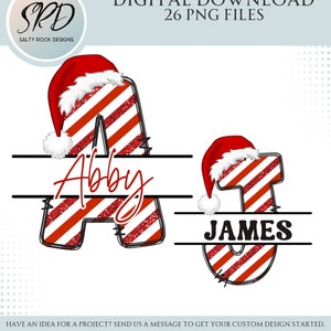 Monograma de Natal Dividido, Conjunto de Alfabeto Doodle de Natal, Letras de Sublimação de Natal, Monograma de Natal PNG, Monograma Dividido de Natal