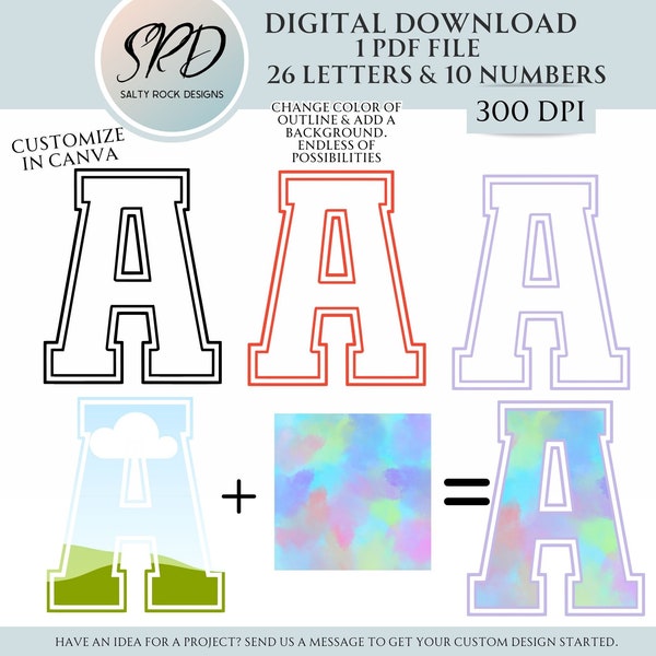 Canva Letter Frames, Fillable Letters, Drag and Drop Canva Frames, Varsity Font Canva Frames - Customizable Letters for Dynamic Designs.