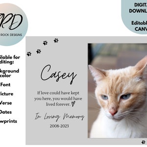 Pet Memorial Printable, Editable Pet Memorial File, Editable Pet ...