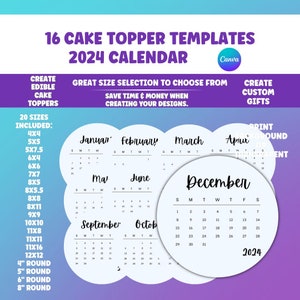 Taartkalender, Burn Away Cake Topper Kalendersjabloon, Aangepaste Сake Topper, 2024 Kalender Afdrukbaar, Verjaardagstaart Topper, Canva Bewerkbaar