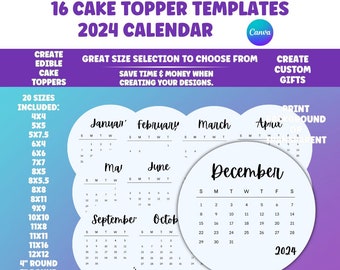 Kuchenkalender, Burn Away Cake Topper Kalendervorlage, Benutzerdefinierter Сake Topper, 2024 druckbarer Kalender, Geburtstagskuchendeckel, Canva bearbeitbar