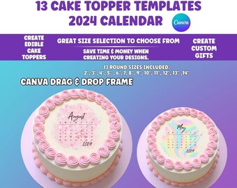 Kuchenkalender, Brennen Away Cake Topper Kalendervorlage, Benutzerdefinierte Сake Topper, Kalender 2024 zum Ausdrucken, Geburtstagskuchen Topper, Canva Rahmen