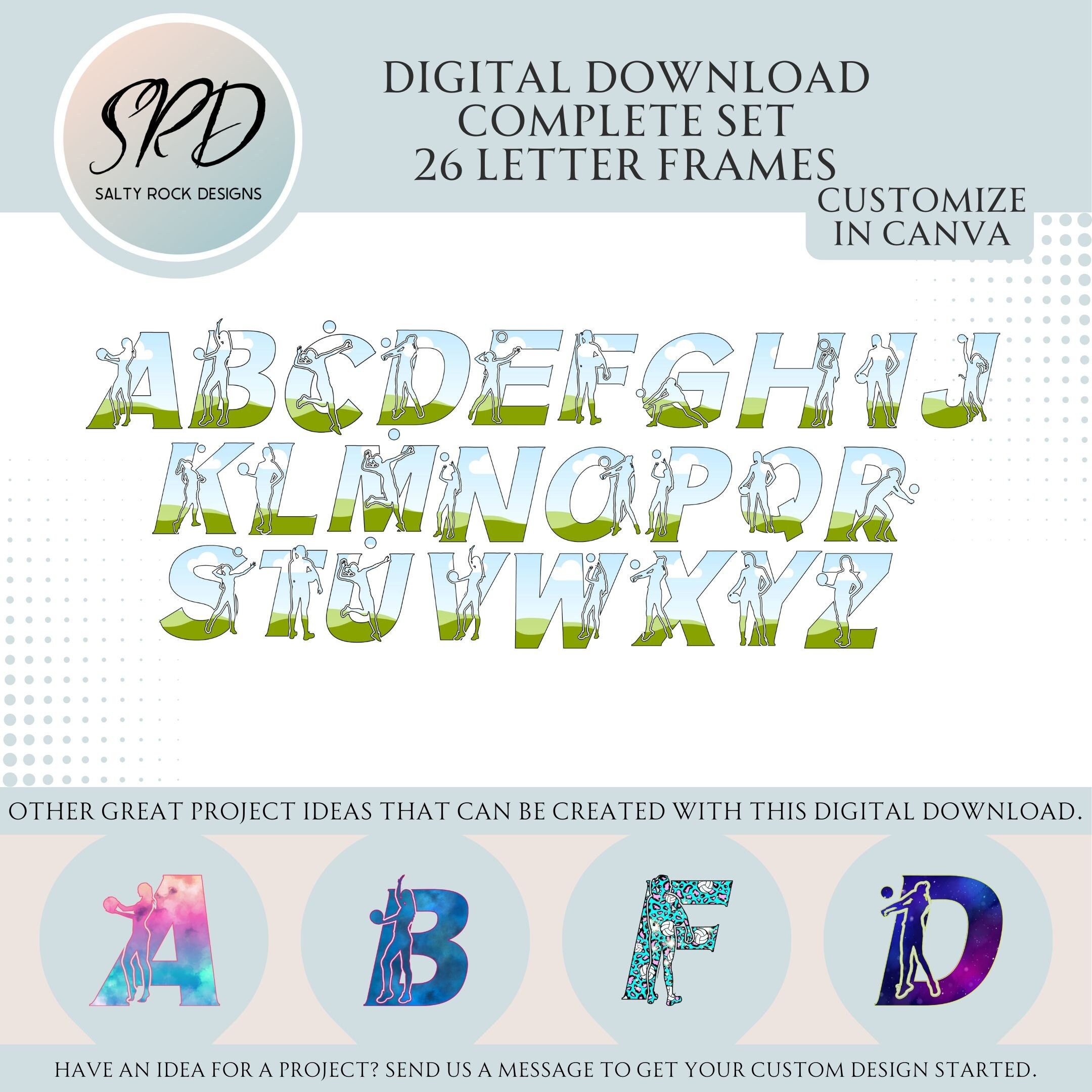 Canva Letter Frames, Volleyball Monogram Canva Frame, Fillable Letters ...