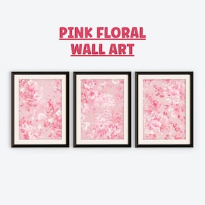 Love Shack Fancy Wall Art Pink Vintage Floral Print Three piece wall art Digital Download Chinoiserie Wall Decor Aesthetic Art Print Simple