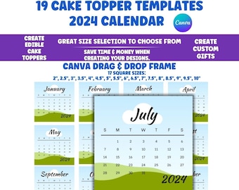 Kuchenkalender, Burn Away Cake Topper Kalendervorlage, Benutzerdefinierter Сake Topper, 2024 druckbarer Kalender, Geburtstagskuchendeckel, Canva bearbeitbar